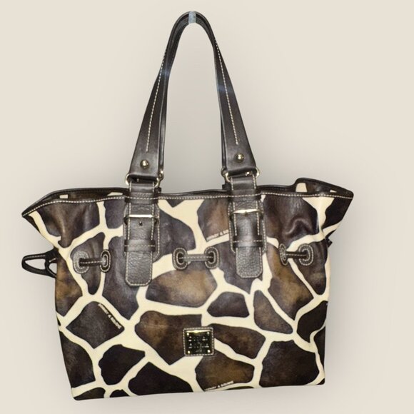 VTG Dooney & Bourke Giraffe Print Chiara Satchel J8927972 Brown Drawstring Tote - Picture 3 of 7